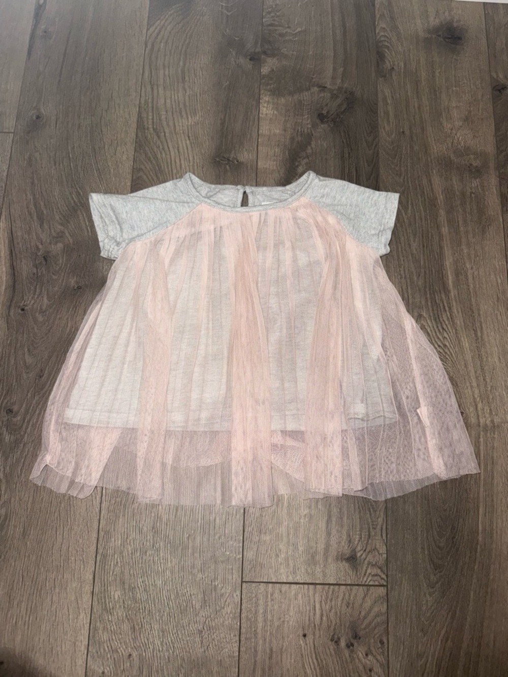 BCBGirls Gray Tee with Pink Tulle Overlay shirt
